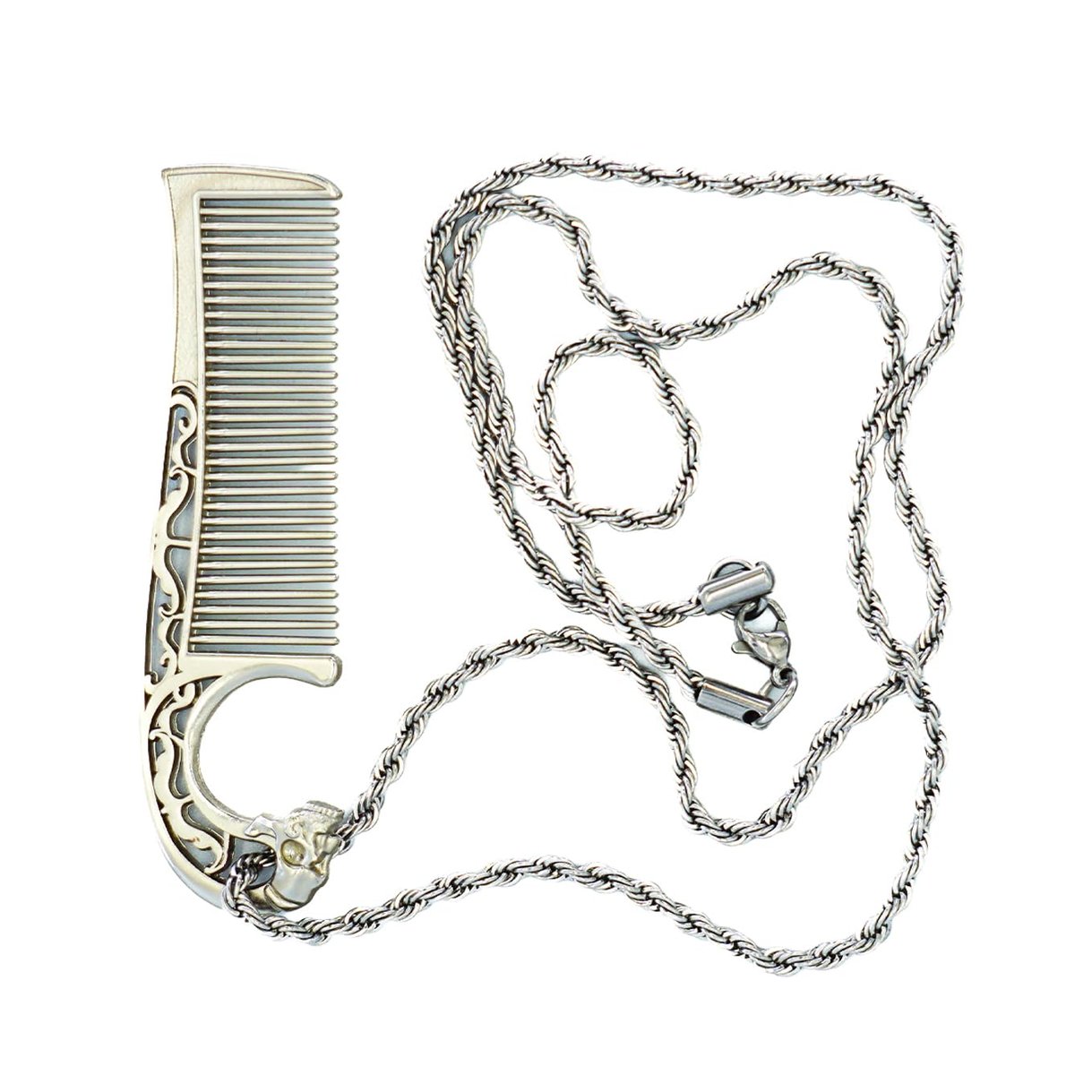 Mustache Comb on Stainless Steel Metal Chain Necklace – Dual-Sided Comb for Men, Fine & Wide Teeth for Precise Moustache Styling – Durable, Compact, Travel-Friendly Grooming Tool for Facial Hair Care Avelisse