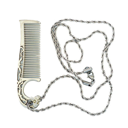 Mustache Comb on Stainless Steel Metal Chain Necklace – Dual-Sided Comb for Men, Fine & Wide Teeth for Precise Moustache Styling – Durable, Compact, Travel-Friendly Grooming Tool for Facial Hair Care Avelisse