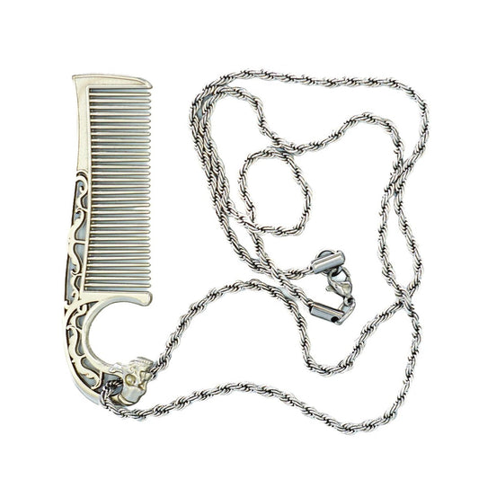 Mustache Comb on Stainless Steel Metal Chain Necklace – Dual-Sided Comb for Men, Fine & Wide Teeth for Precise Moustache Styling – Durable, Compact, Travel-Friendly Grooming Tool for Facial Hair Care Avelisse