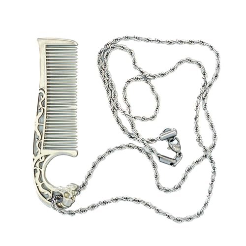 Mustache Comb on Stainless Steel Metal Chain Necklace – Dual-Sided Comb for Men, Fine & Wide Teeth for Precise Moustache Styling – Durable, Compact, Travel-Friendly Grooming Tool for Facial Hair Care Avelisse