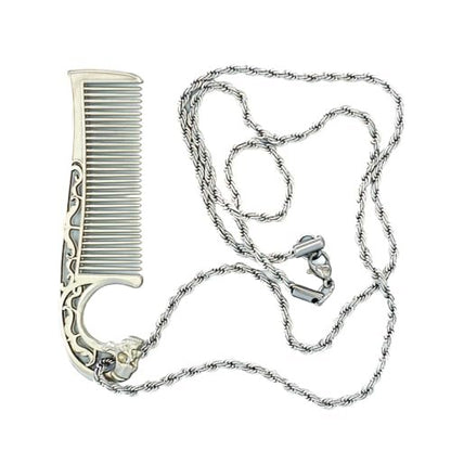 Mustache Comb on Stainless Steel Metal Chain Necklace – Dual-Sided Comb for Men, Fine & Wide Teeth for Precise Moustache Styling – Durable, Compact, Travel-Friendly Grooming Tool for Facial Hair Care Avelisse