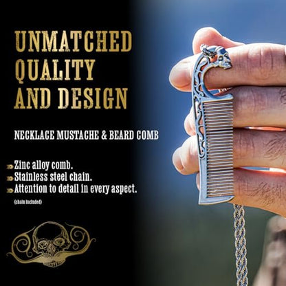 Mustache Comb on Stainless Steel Metal Chain Necklace – Dual-Sided Comb for Men, Fine & Wide Teeth for Precise Moustache Styling – Durable, Compact, Travel-Friendly Grooming Tool for Facial Hair Care Avelisse