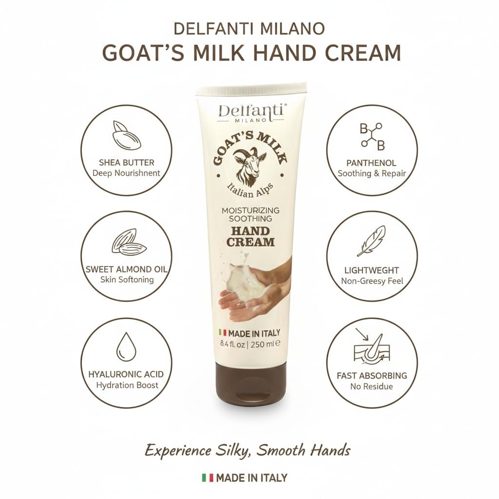 Goat Milk Moisturizing Hand Cream – 8.4 oz (250mL) – Made in Italy – Delfanti-Milano Avelisse