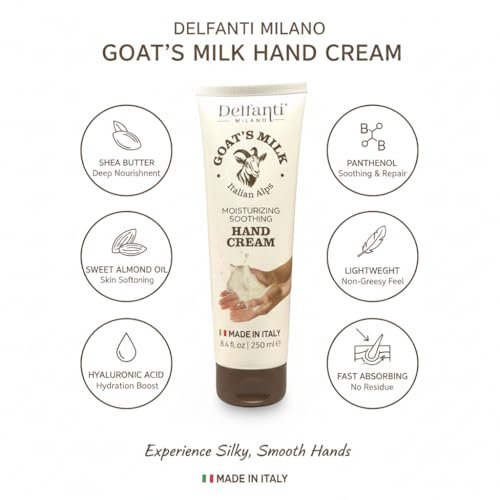 Goat Milk Moisturizing Hand Cream – 8.4 oz (250mL) – Made in Italy – Delfanti-Milano Avelisse