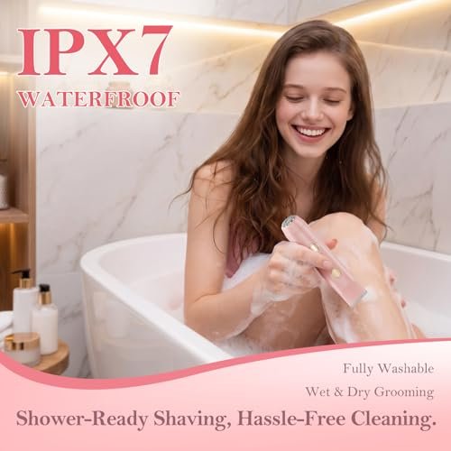 2-in-1 Dual Head Electric Bikini Trimmer for Women – Waterproof Painless Shaver with Ceramic Blade, USB-C Rechargeable, for Pubic Hair, Face, Legs (Pink) Avelisse