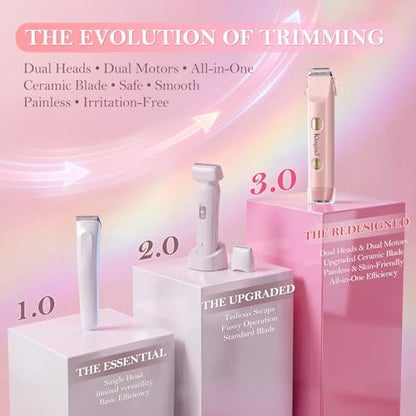 2-in-1 Dual Head Electric Bikini Trimmer for Women – Waterproof Painless Shaver with Ceramic Blade, USB-C Rechargeable, for Pubic Hair, Face, Legs (Pink) Avelisse