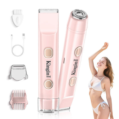 2-in-1 Dual Head Electric Bikini Trimmer for Women – Waterproof Painless Shaver with Ceramic Blade, USB-C Rechargeable, for Pubic Hair, Face, Legs (Pink) Avelisse