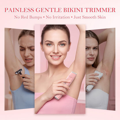 2-in-1 Dual Head Electric Bikini Trimmer for Women – Waterproof Painless Shaver with Ceramic Blade, USB-C Rechargeable, for Pubic Hair, Face, Legs (Pink) Avelisse