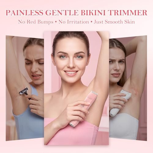 2-in-1 Dual Head Electric Bikini Trimmer for Women – Waterproof Painless Shaver with Ceramic Blade, USB-C Rechargeable, for Pubic Hair, Face, Legs (Pink) Avelisse
