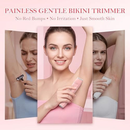 2-in-1 Dual Head Electric Bikini Trimmer for Women – Waterproof Painless Shaver with Ceramic Blade, USB-C Rechargeable, for Pubic Hair, Face, Legs (Pink) Avelisse