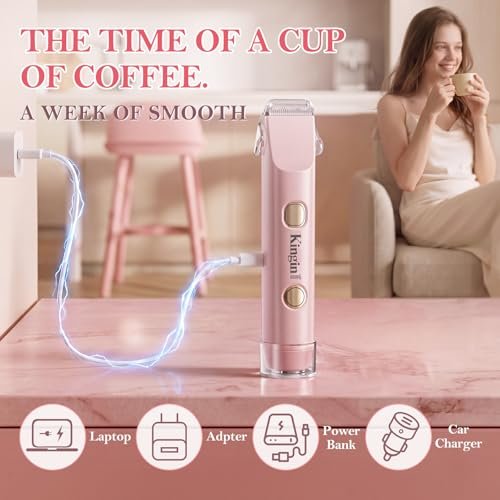 2-in-1 Dual Head Electric Bikini Trimmer for Women – Waterproof Painless Shaver with Ceramic Blade, USB-C Rechargeable, for Pubic Hair, Face, Legs (Pink) Avelisse