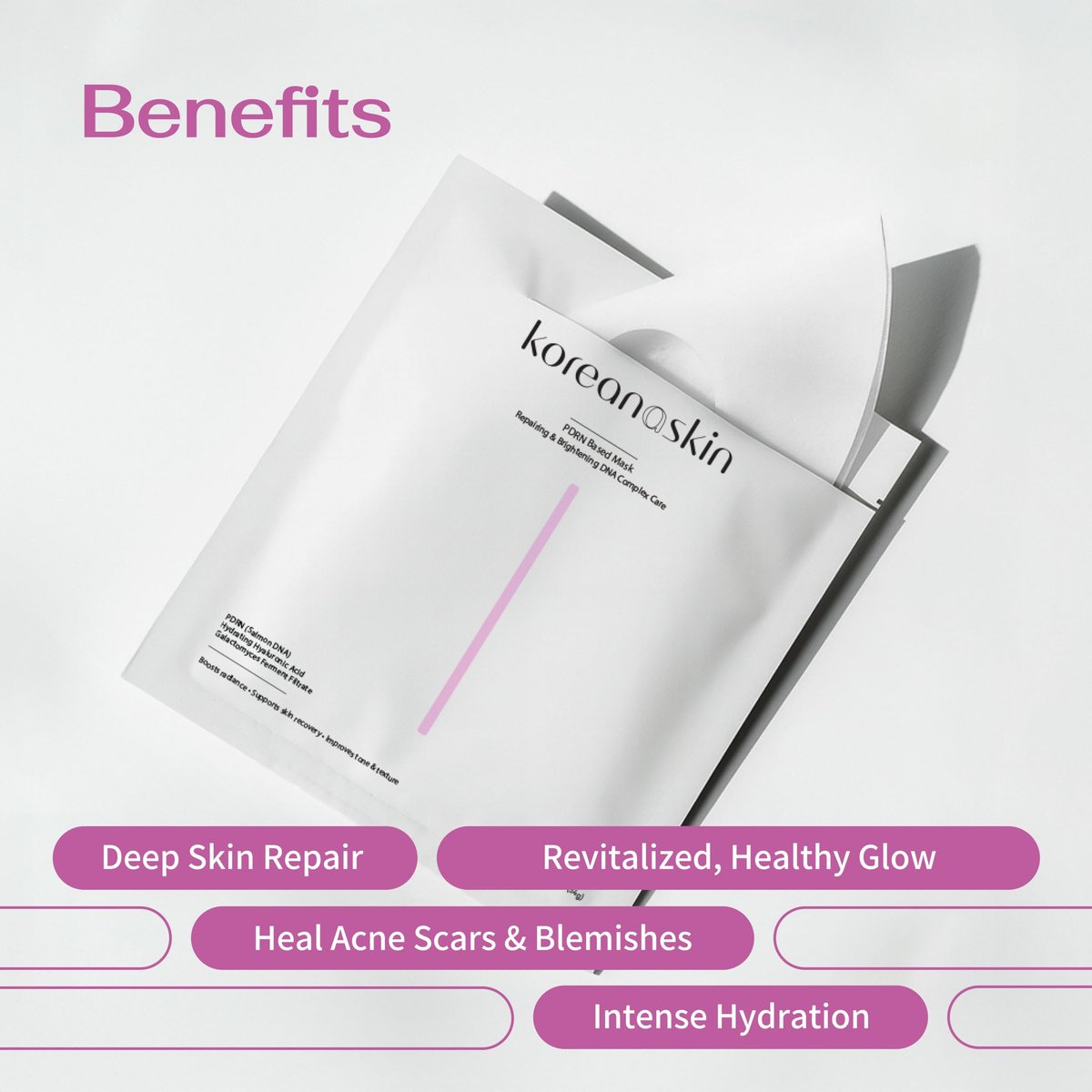 Koreana Skin K-Beauty PDRN DNA Complex Hydrogel Sheet Mask – Korean Regenerative Salmon DNA & Multi-Weight Hyaluronic Acid for Anti-Aging, Firming, Brightening, Deep Hydration – Box of 4 Avelisse