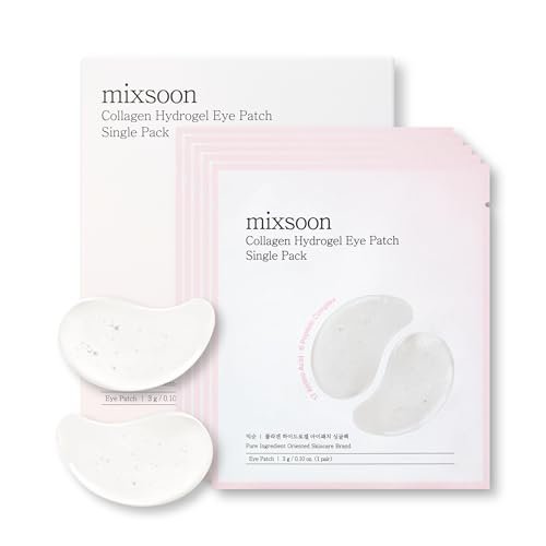 mixsoon Collagen Hydrogel Eye Patches - Travel Size Hydrating Gel Eye Mask with Collagen, Peptides & Amino Acids for Under Eye Skin Care (3g x 5 Pairs) Avelisse