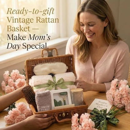 14-Piece Vintage Self-Care Gift Basket for Women | Relaxing Spa Care Package with Blanket & Glass Tumbler | Birthday Gift for Mom, Wife, Sister, Best Friend Avelisse