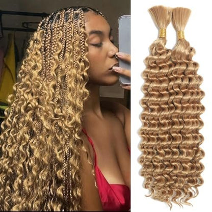 27 Braiding Hair Synthetic Deep Wave Bulk Hair for Braiding, 18 Inch Wet and Wavy Braiding Hair 3 Pcs Boho Hair for Braiding Curly Bohemian Hair Extensions