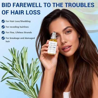 YUFUY Hair Growth Serum Roll On – 3% Batana & Castor Oil, 2% Biotin & Niacinamide, 3% Rosemary Oil for Thinning Hair – No-Rinse, Fast-Absorbing Scalp Serum for Men & Women – 1.0 Fl Oz (30 ml)