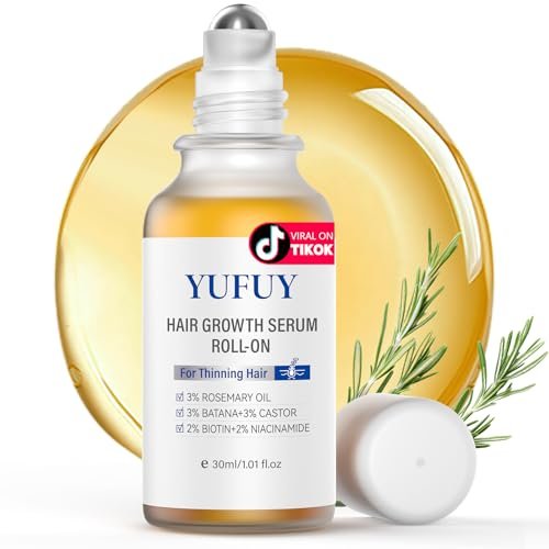 YUFUY Hair Growth Serum Roll On – 3% Batana & Castor Oil, 2% Biotin & Niacinamide, 3% Rosemary Oil for Thinning Hair – No-Rinse, Fast-Absorbing Scalp Serum for Men & Women – 1.0 Fl Oz (30 ml) - görsel 2