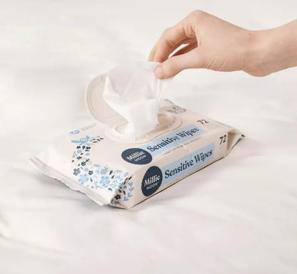 Millie Moon Sensitive Wipes, 216 Count (3 Packs of 72) - Gentle & Hypoallergenic Baby Wipes Avelisse