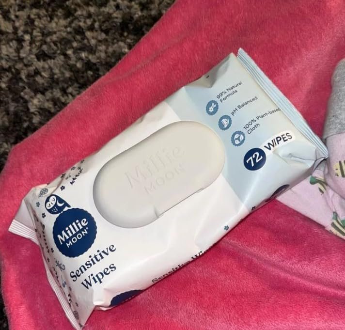Millie Moon Sensitive Wipes, 216 Count (3 Packs of 72) - Gentle & Hypoallergenic Baby Wipes Avelisse
