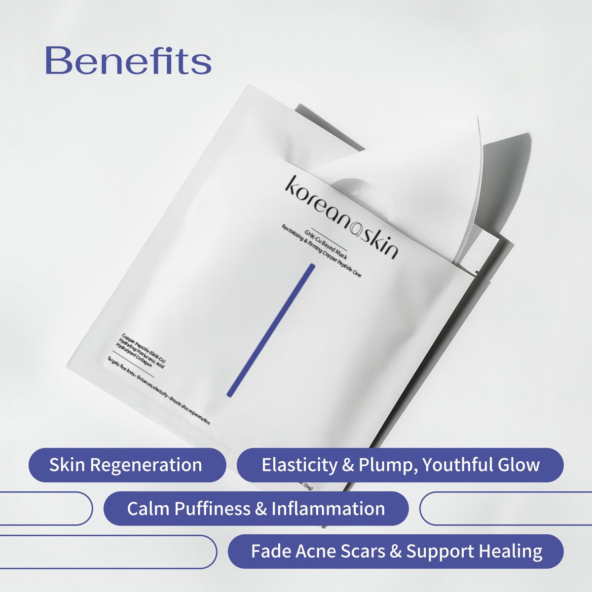 Koreana Skin GHK-Cu Copper Peptide Hydrogel Face Mask – Anti-Aging Collagen Booster for Skin Repair, Firming, Fades Acne Scars & Redness (4 Count) Avelisse