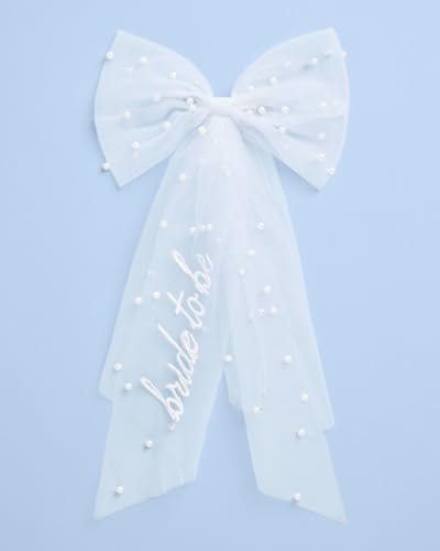 xo, Fetti Bride To Be Pearl Hair Bow Veil - White Tulle Wedding Hair Accessory for Bachelorette & Bridal Shower Avelisse