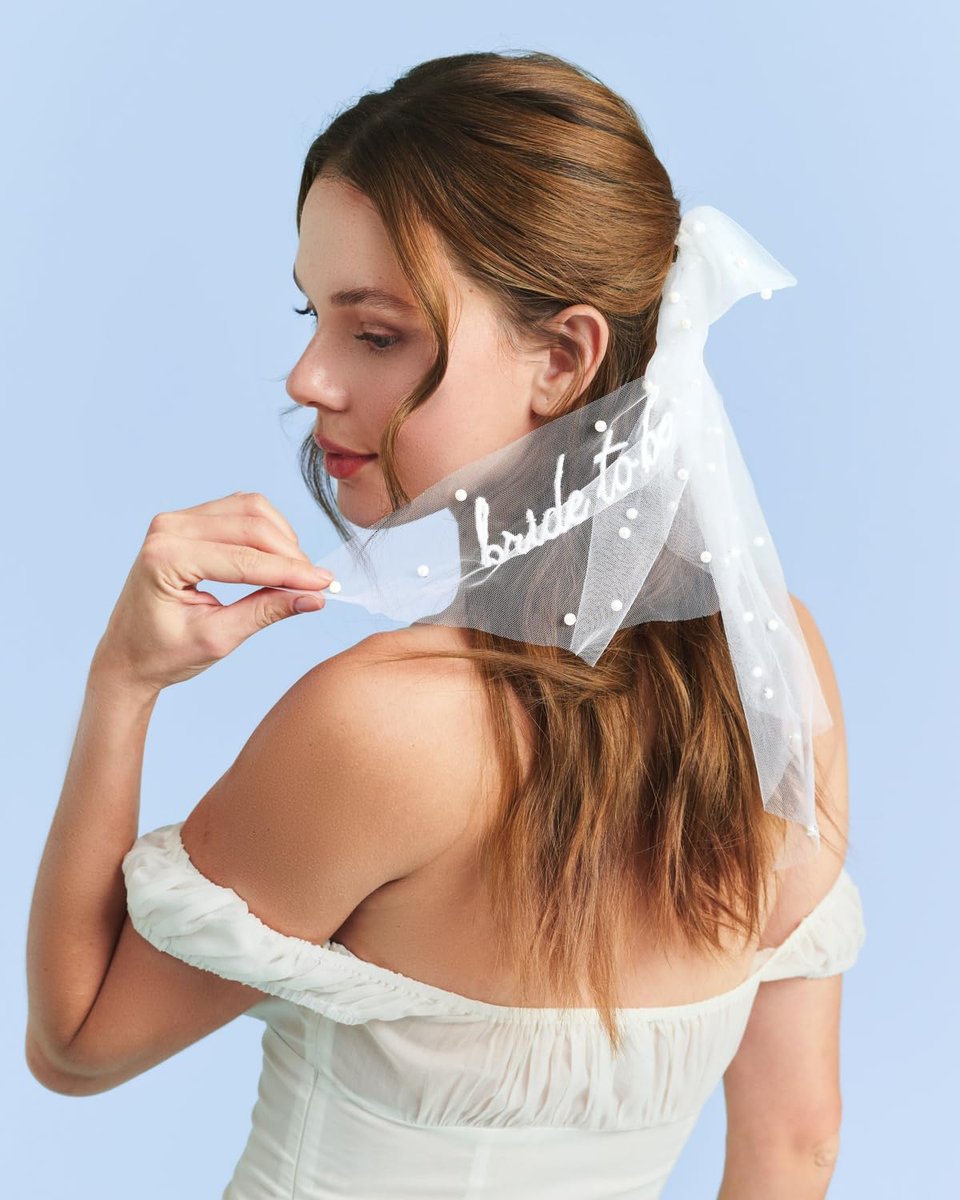 xo, Fetti Bride To Be Pearl Hair Bow Veil - White Tulle Wedding Hair Accessory for Bachelorette & Bridal Shower Avelisse