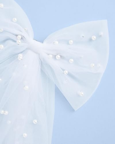 xo, Fetti Bride To Be Pearl Hair Bow Veil - White Tulle Wedding Hair Accessory for Bachelorette & Bridal Shower Avelisse