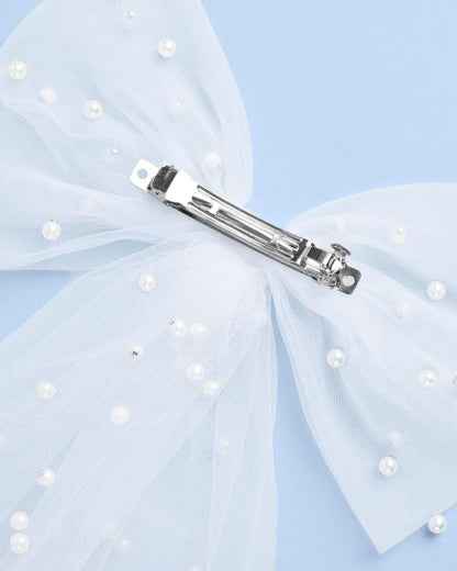 xo, Fetti Bride To Be Pearl Hair Bow Veil - White Tulle Wedding Hair Accessory for Bachelorette & Bridal Shower Avelisse