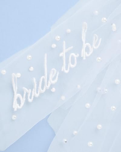 xo, Fetti Bride To Be Pearl Hair Bow Veil - White Tulle Wedding Hair Accessory for Bachelorette & Bridal Shower Avelisse