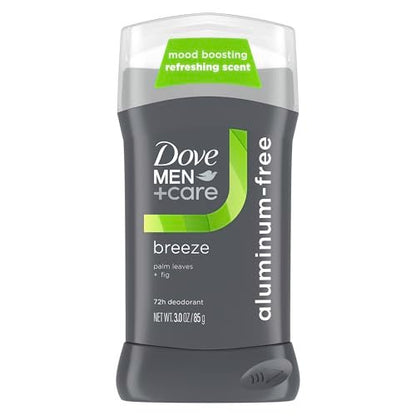 DOVE MEN + CARE Aluminum-Free Deodorant Stick, Breeze Mood Boosting Scent, 72h Odor Protection, 3 oz