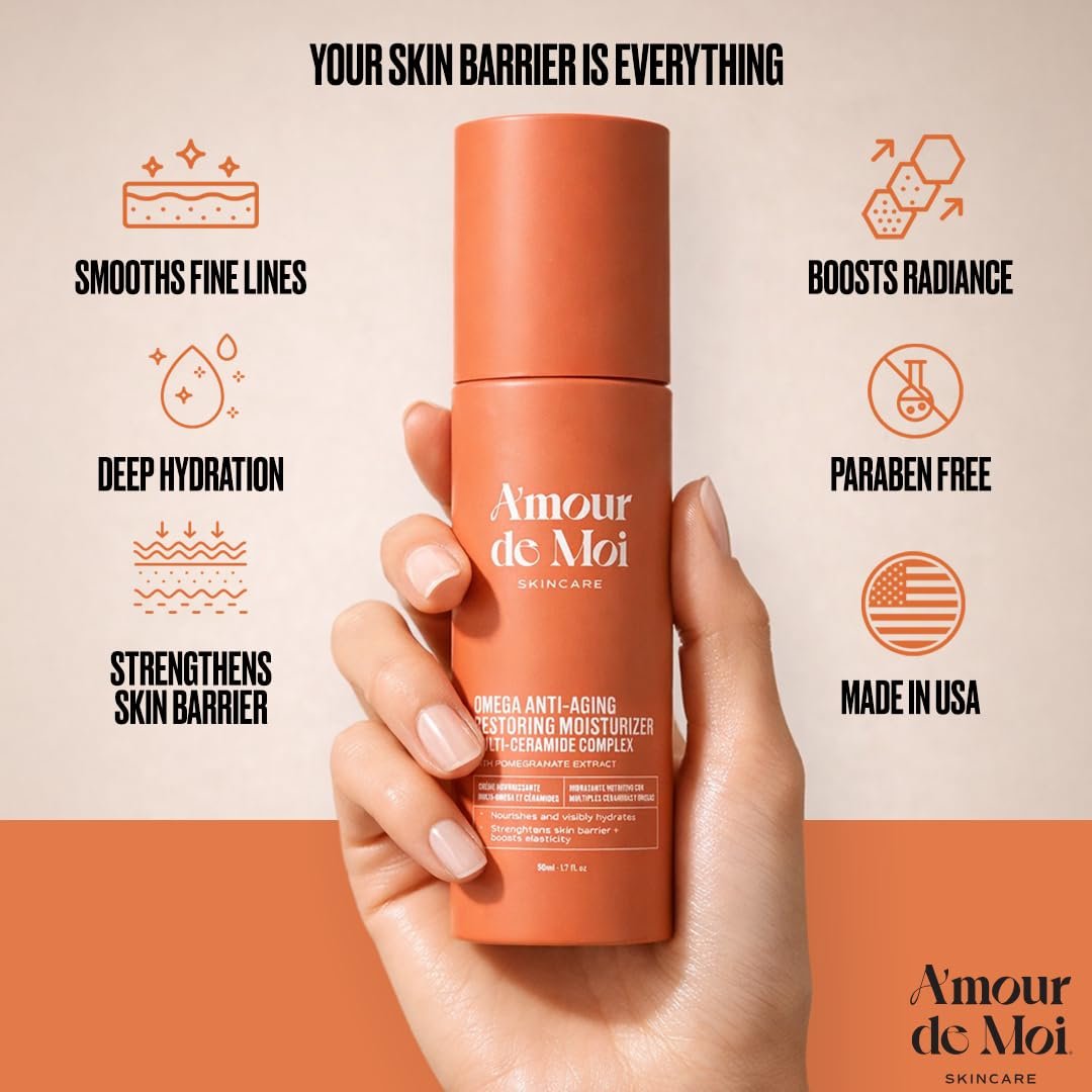 ADM Omega Multi-Ceramide Face Moisturizer – Lightweight Hydrating Barrier Repair Cream with Omegas 5-6-9, Pomegranate & Vitamin E for Sensitive Skin, 1.7 oz Avelisse