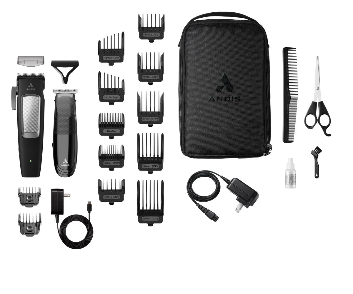 Andis inCRED Cordless Hair Clipper & T-Blade Trimmer Combo Set - 23-Piece Professional Hair Cutting Kit Avelisse