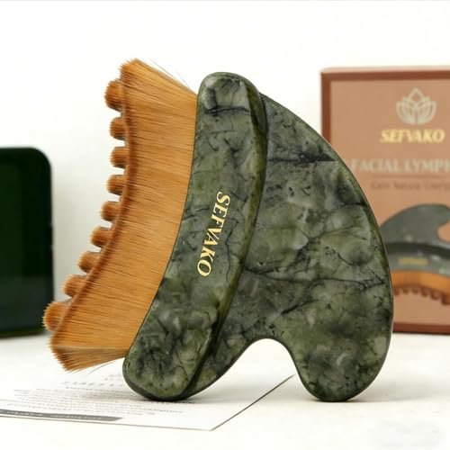 SEFVAKO Lymphatic Contour Face Brush – Dual-Ended Dry Brush with Cool-Touch Jade Gua Sha Edge, Ultra-Soft 0.075mm Bristles for Lymphatic Drainage, Sculpting & Relaxation - görsel 2