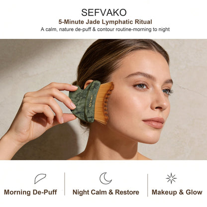 SEFVAKO Lymphatic Contour Face Brush – Dual-Ended Dry Brush with Cool-Touch Jade Gua Sha Edge, Ultra-Soft 0.075mm Bristles for Lymphatic Drainage, Sculpting & Relaxation