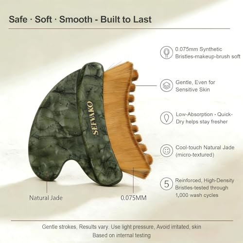 SEFVAKO Lymphatic Contour Face Brush – Dual-Ended Dry Brush with Cool-Touch Jade Gua Sha Edge, Ultra-Soft 0.075mm Bristles for Lymphatic Drainage, Sculpting & Relaxation - görsel 12