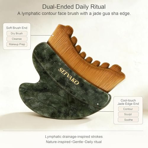 SEFVAKO Lymphatic Contour Face Brush – Dual-Ended Dry Brush with Cool-Touch Jade Gua Sha Edge, Ultra-Soft 0.075mm Bristles for Lymphatic Drainage, Sculpting & Relaxation - görsel 10