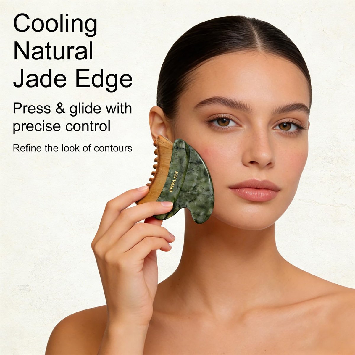 SEFVAKO Lymphatic Contour Face Brush – Dual-Ended Dry Brush with Cool-Touch Jade Gua Sha Edge, Ultra-Soft 0.075mm Bristles for Lymphatic Drainage, Sculpting & Relaxation - görsel 7