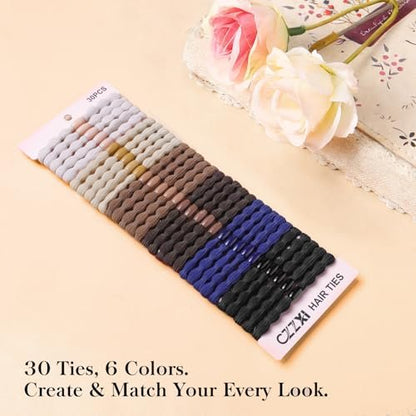 CZZXI 30Ct Hair Ties & Ponytail Holders for Thick Hair, 8mm Wide Gentle Elastics, 3X Stronger with All-Day Comfort, Hair Accessories for Women & Men Avelisse