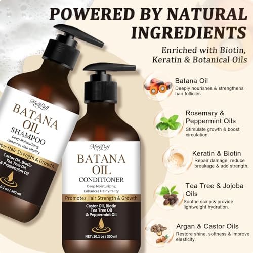 Batana Oil Shampoo & Conditioner Set for Hair Growth & Thickening - with Biotin, Keratin, Tea Tree & Rosemary - Strengthens & Volumizes Thin Hair - Daily Hair Care for Men & Women Avelisse