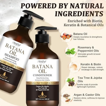 Batana Oil Shampoo & Conditioner Set for Hair Growth & Thickening - with Biotin, Keratin, Tea Tree & Rosemary - Strengthens & Volumizes Thin Hair - Daily Hair Care for Men & Women Avelisse