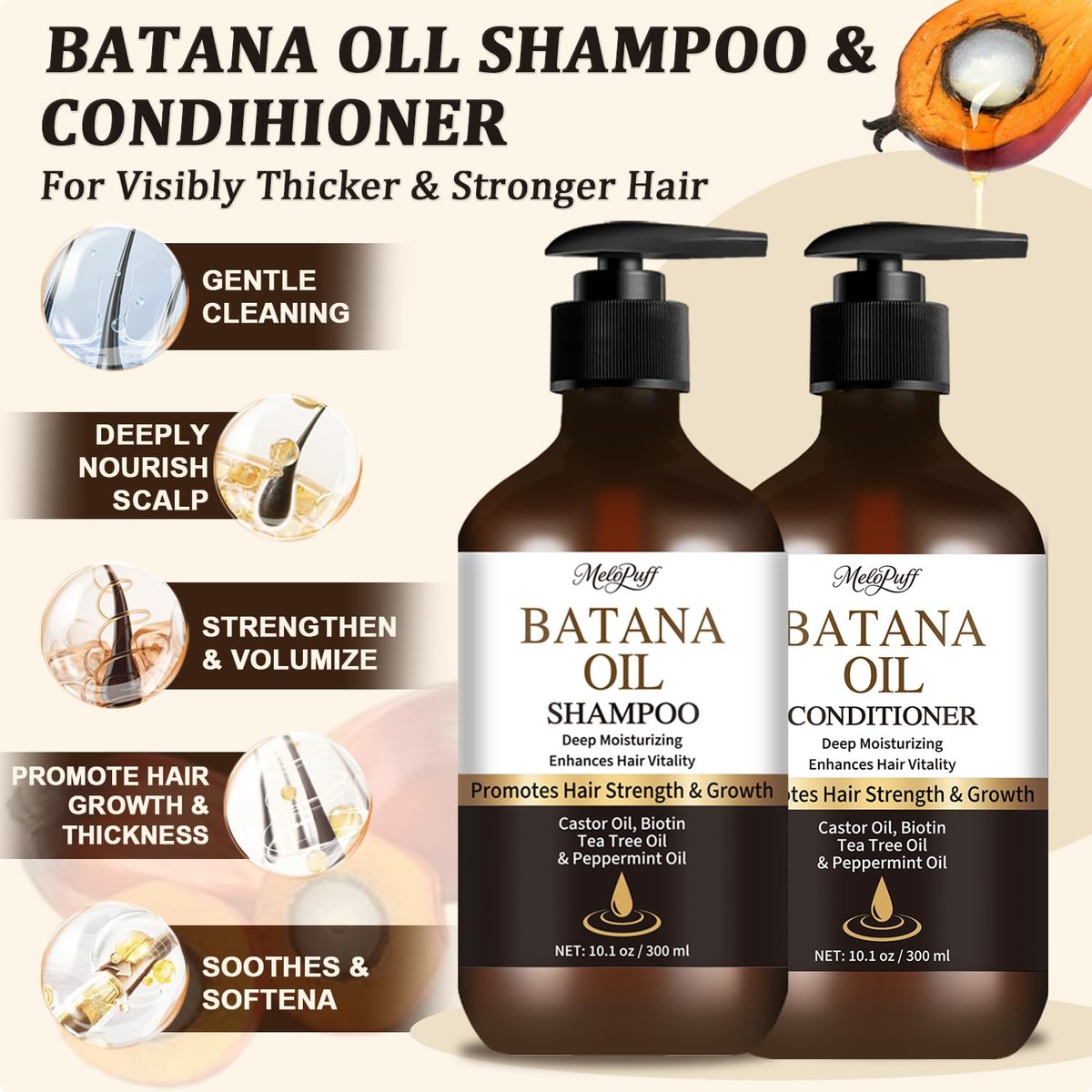 Batana Oil Shampoo & Conditioner Set for Hair Growth & Thickening - with Biotin, Keratin, Tea Tree & Rosemary - Strengthens & Volumizes Thin Hair - Daily Hair Care for Men & Women Avelisse