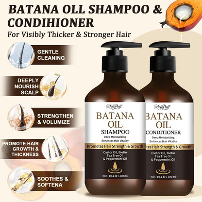 Batana Oil Shampoo & Conditioner Set for Hair Growth & Thickening - with Biotin, Keratin, Tea Tree & Rosemary - Strengthens & Volumizes Thin Hair - Daily Hair Care for Men & Women Avelisse