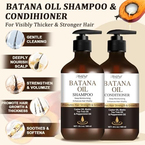 Batana Oil Shampoo & Conditioner Set for Hair Growth & Thickening - with Biotin, Keratin, Tea Tree & Rosemary - Strengthens & Volumizes Thin Hair - Daily Hair Care for Men & Women Avelisse