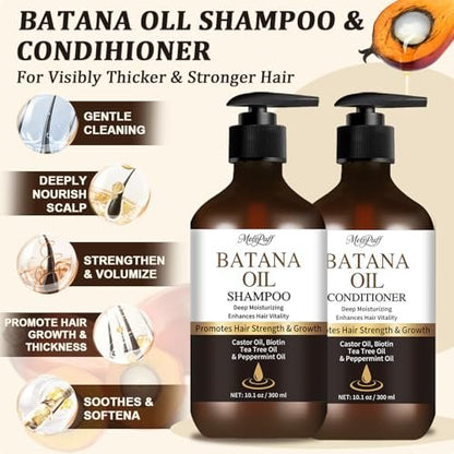 Batana Oil Shampoo & Conditioner Set for Hair Growth & Thickening - with Biotin, Keratin, Tea Tree & Rosemary - Strengthens & Volumizes Thin Hair - Daily Hair Care for Men & Women Avelisse