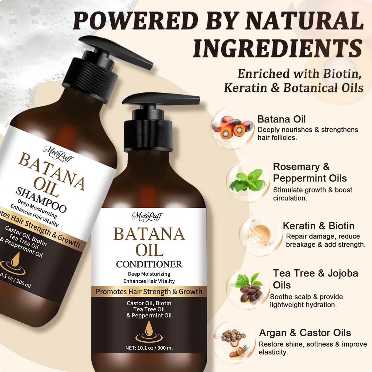 Batana Oil Shampoo & Conditioner Set for Hair Growth & Thickening - with Biotin, Keratin, Tea Tree & Rosemary - Strengthens & Volumizes Thin Hair - Daily Hair Care for Men & Women Avelisse