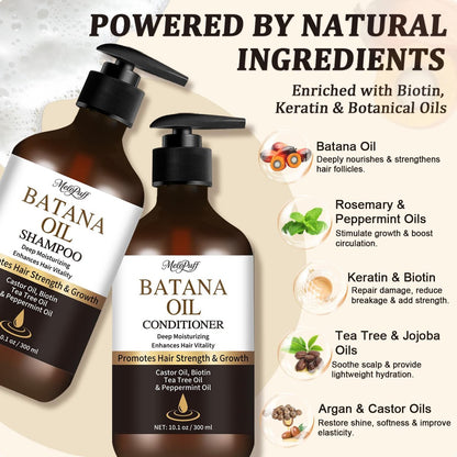 Batana Oil Shampoo & Conditioner Set for Hair Growth & Thickening - with Biotin, Keratin, Tea Tree & Rosemary - Strengthens & Volumizes Thin Hair - Daily Hair Care for Men & Women Avelisse