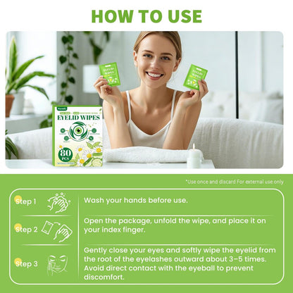 80 Pcs Eyelid Wipes with Tea Tree Oil, Individually Wrapped Eye Lid Cleansing Wipes for Sensitive Eyes, Alcohol-Free Daily Eyelid Cleanser & Gentle Eye Care