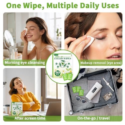 80 Pcs Eyelid Wipes with Tea Tree Oil, Individually Wrapped Eye Lid Cleansing Wipes for Sensitive Eyes, Alcohol-Free Daily Eyelid Cleanser & Gentle Eye Care - görsel 8