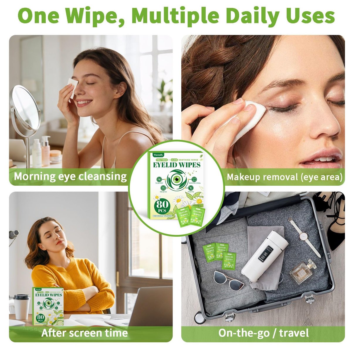 80 Pcs Eyelid Wipes with Tea Tree Oil, Individually Wrapped Eye Lid Cleansing Wipes for Sensitive Eyes, Alcohol-Free Daily Eyelid Cleanser & Gentle Eye Care - görsel 7