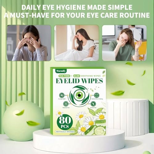 80 Pcs Eyelid Wipes with Tea Tree Oil, Individually Wrapped Eye Lid Cleansing Wipes for Sensitive Eyes, Alcohol-Free Daily Eyelid Cleanser & Gentle Eye Care - görsel 14